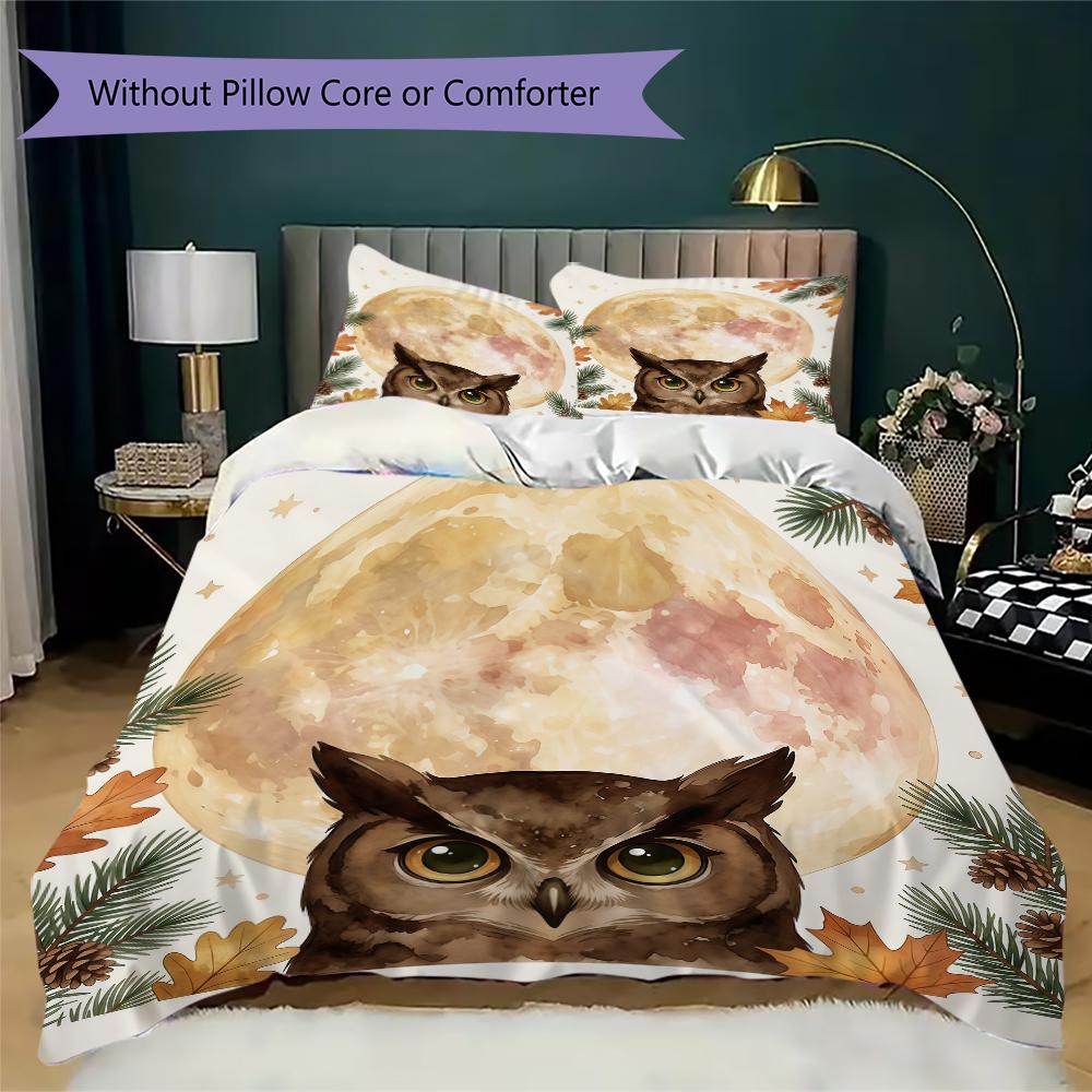 Mystic Moon Owl Pattern Bedding Uilt Set Uilt Cover Pillowcase Home Decoration Birthday Gift (1 * Duvet Cover + 2 * Pillowcase Without Core)