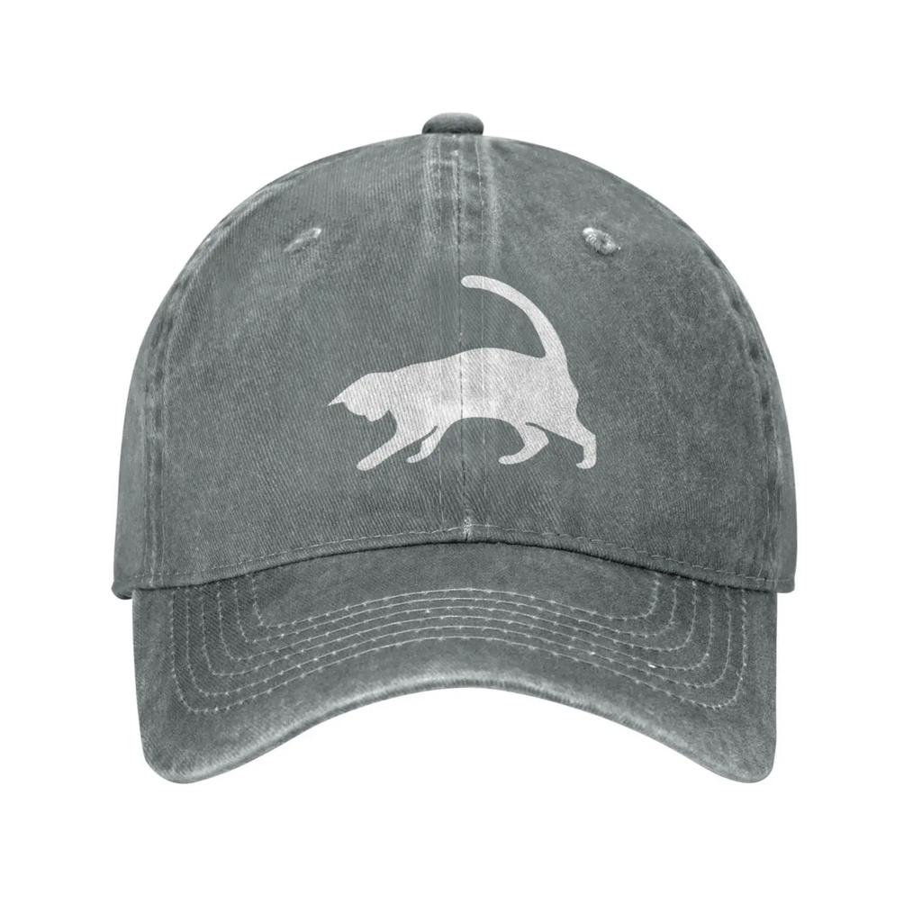 White Cat Kitten Vintage Adjustable Washed Denim Cotton Low Profile Mens Dad Trucker Hat Fitted Baseball Ball Cap for Men Unisex