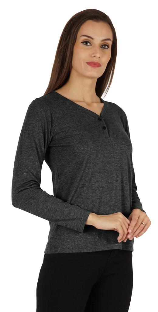 Inkmeso Solid Button Henley T-shirt For Women  S Casual Basic  Long Sleeve  Tee