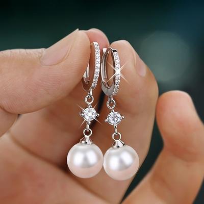 Huitan  Color Imitation Pearl Hanging Earrings for Women Simple and Classic Bridal Wedding Accessories  Jewelry