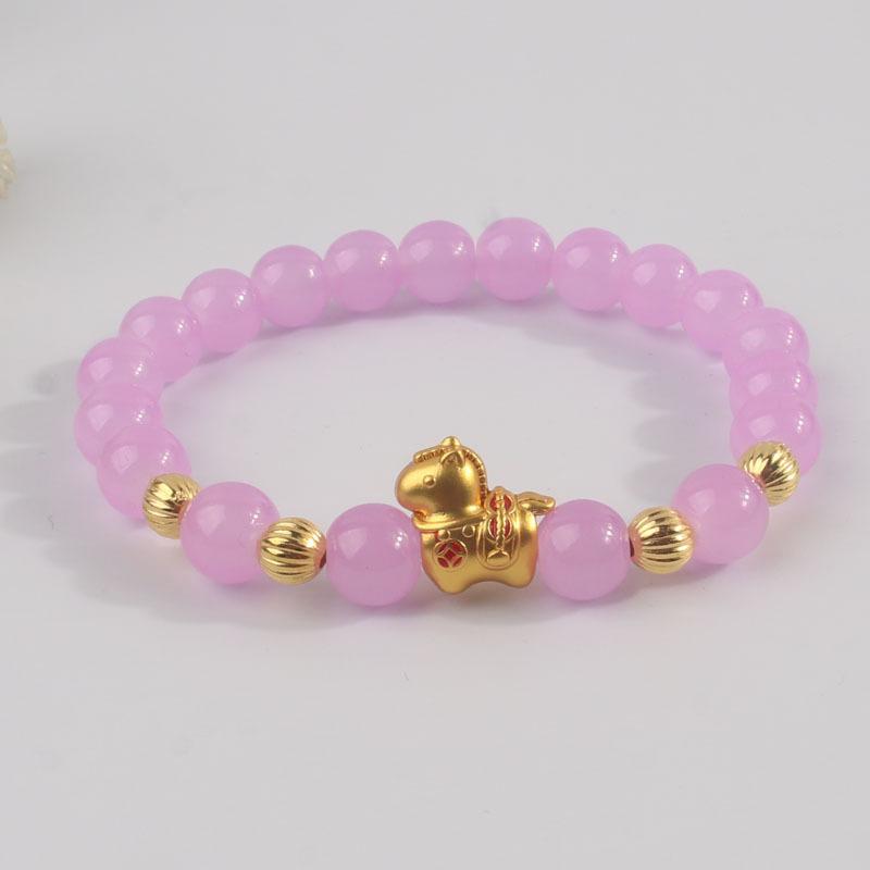 

Lusky Chinese Zodiac Horse Bracelet Natural Crystal Bead String with Lucky Charm Blessing Bangle for Women A4