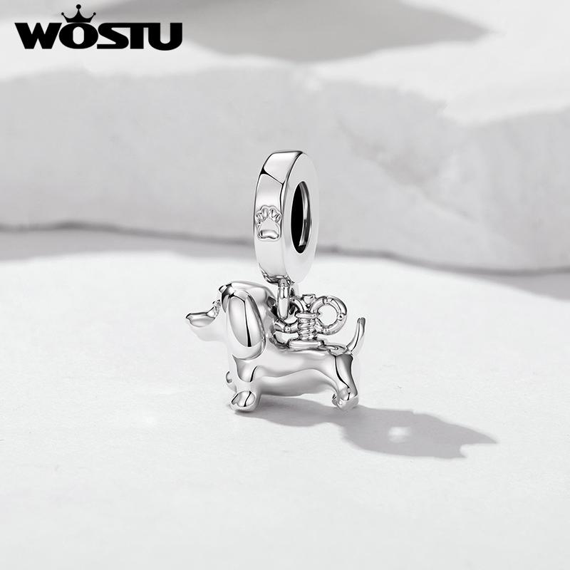 WOSTU Platinum Plated DIY Girl Horse Charms Travel Anchor Bead Pet Dog Pendant Fit Original Bracelet Jewelry Making