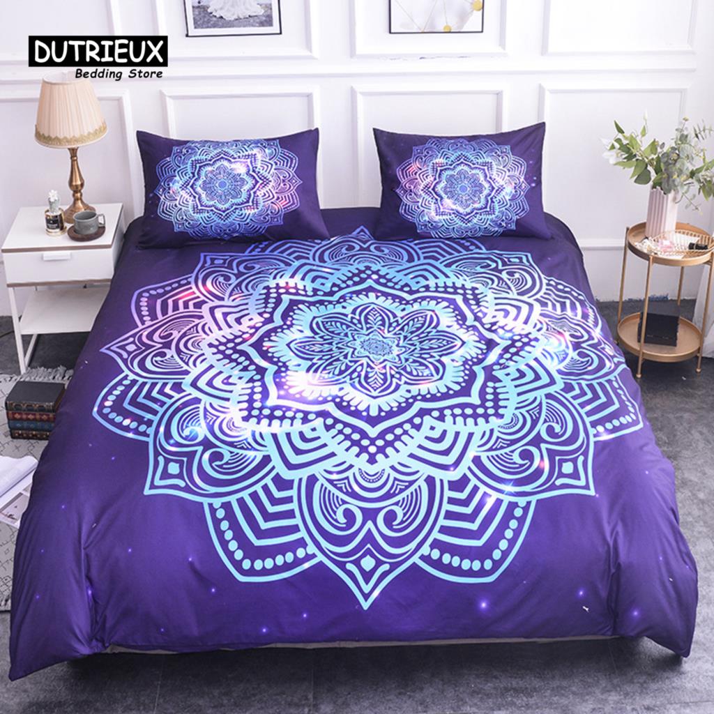Colorful Mandala Duvet Cover Set Bohemian Style Pastel Toned Abstract Flower Design Print Bedding Set Quilt Cover Pillow Covers