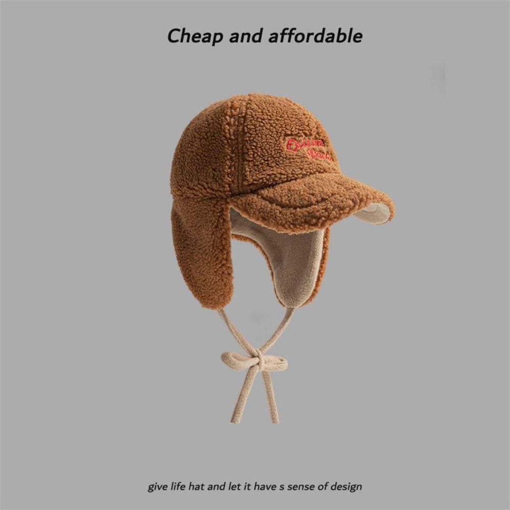 Earflaps Visor Winter Baseball Cap Thickened Lamb Wool Hat Versatile Warm Pilot Hat  Women and Men