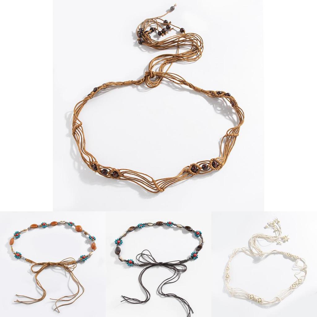 Bohemian Floral Woven Waist Cord With Handcrafted Splicing For Art Retro Party Outfit