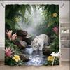Jungle Shower Curtain 180x180cm – Majestic Tiger & Orchids, Tropical Rainforest Scene, 12 Hooks Bath Decorative Shower Curtain