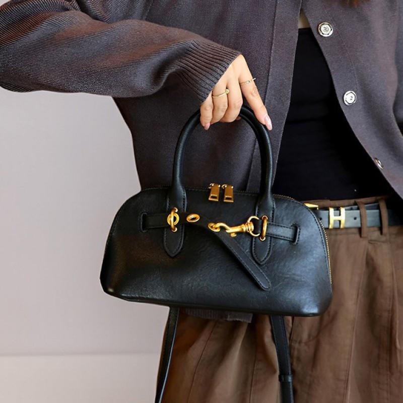 Womens Large Capacity Shell Crossbody Bag Top-Grain Leather Handbag Vintage Style Daily Use Shoulder