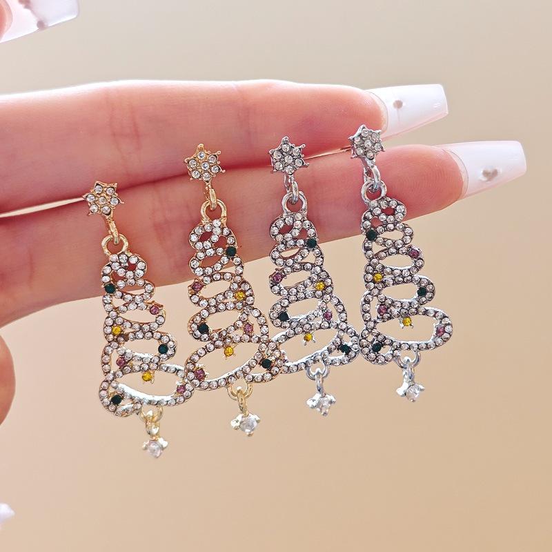 Minimalist Rhinestone Christmas Tree Tassel Earrings