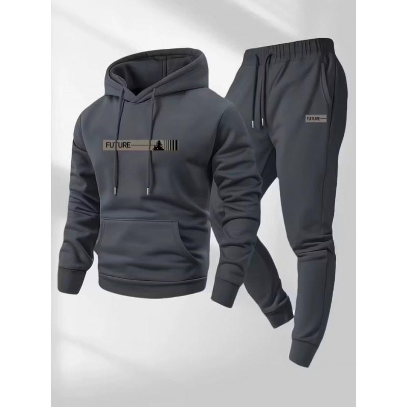 Mens Hooded Oversized Cotton Blend Sweatshirt Set Long Sleeve Top Pants Casual Sportwear