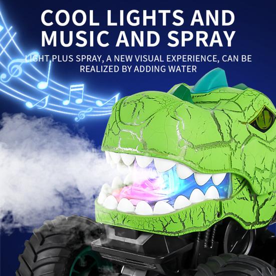 Remote Control Dinosaur Truck Toy with Spray Music Light 360 Degrees Rotating