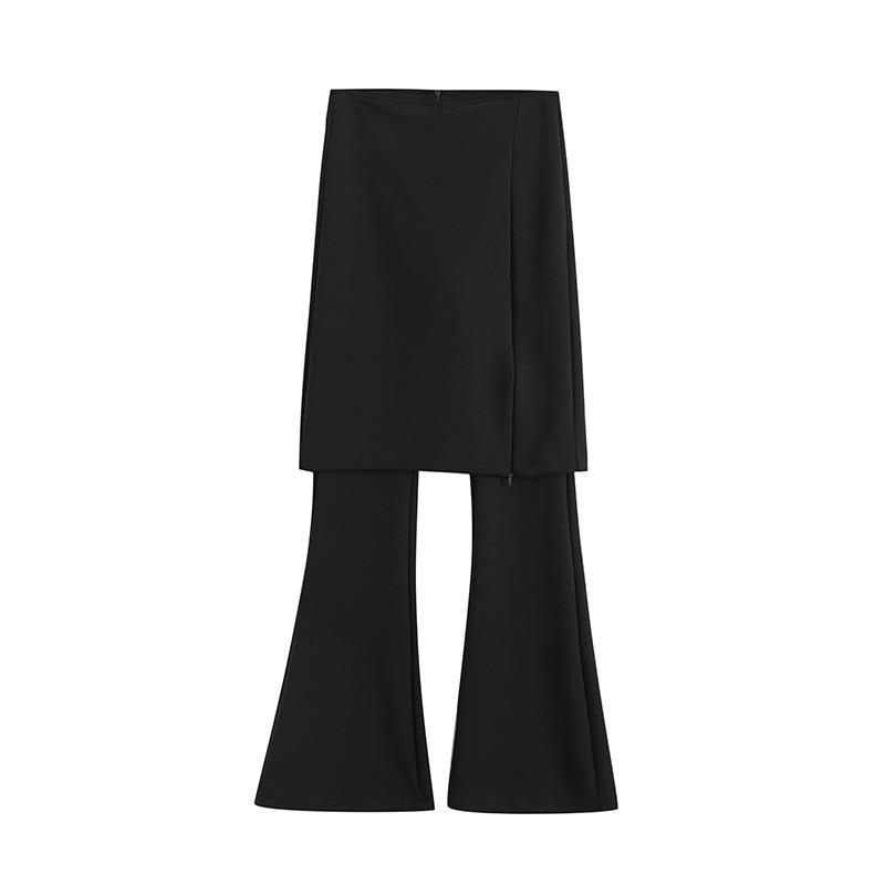 Spicy Girl Autumn 2023 Merlot Knit Slit Culottes: Women's Slimming Fake Two-Piece Elastic Micro Flare Pants