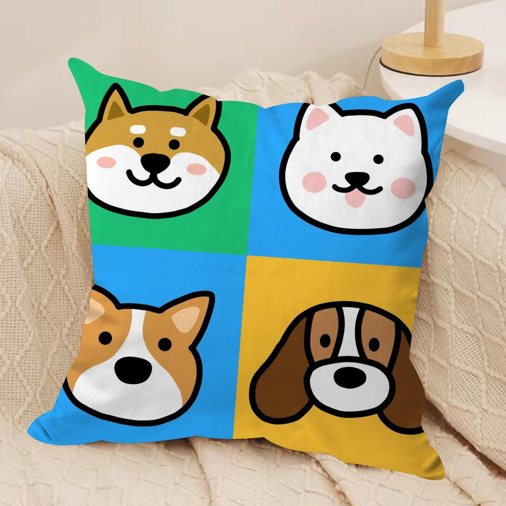 Cartoon Simple Cute Dog Cushion Cover Soft Plush Fabric DoubleSided Printed Cushion Covers for All Seasons Home Decor