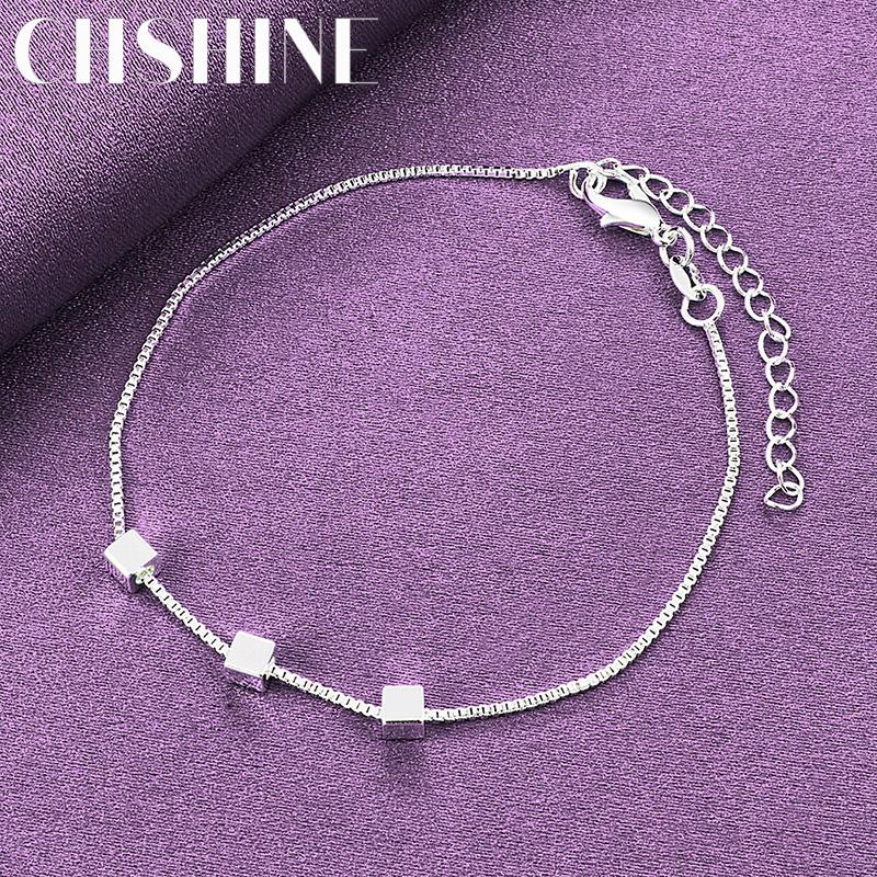 

Изящный браслет из стерлингового серебра 925 пробы в виде маленьких квадратов для женщин, модное очаровательное украшение для свадебной вечеринки 20cm