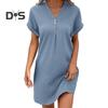 Summer Mini Dress Short Sleeves V Neck Loose Pure Color Dress Bohemian Buttons Casual Dress for Beach Vacation Daily Wear