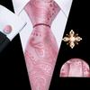 Pearl Brooch with Silk Tie for Men Vintage Floral Teal Necktie Hanky Cufflinks Gift Formal Set