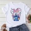 Fashion Disney Watercolor Stitch Graphic Printed T-shirt Summer Female Casual Short Sleeve Tops Tees Clothing Harajuku T Shirt