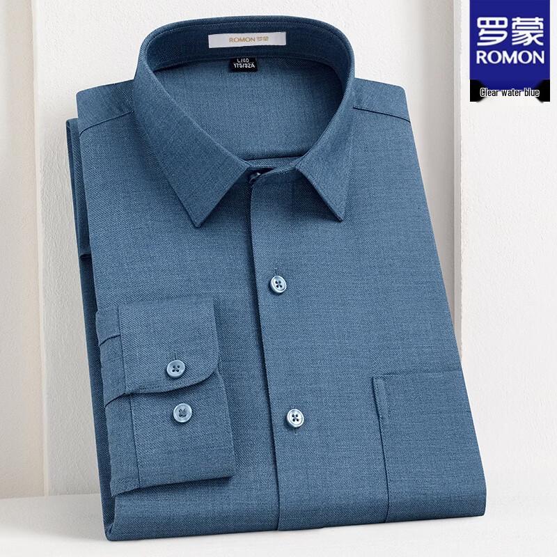 ROMON Men's Wool Blend Business Casual Long Sleeve Shirt