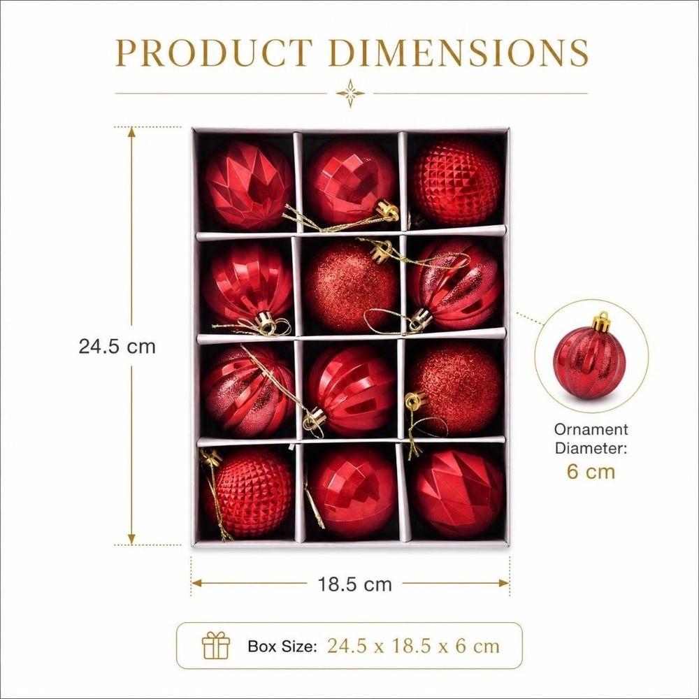 12Pcs/Set Creative Christmas Tree Balls Shiny Xmas Baubles Durable Christmas Ball  Showcase