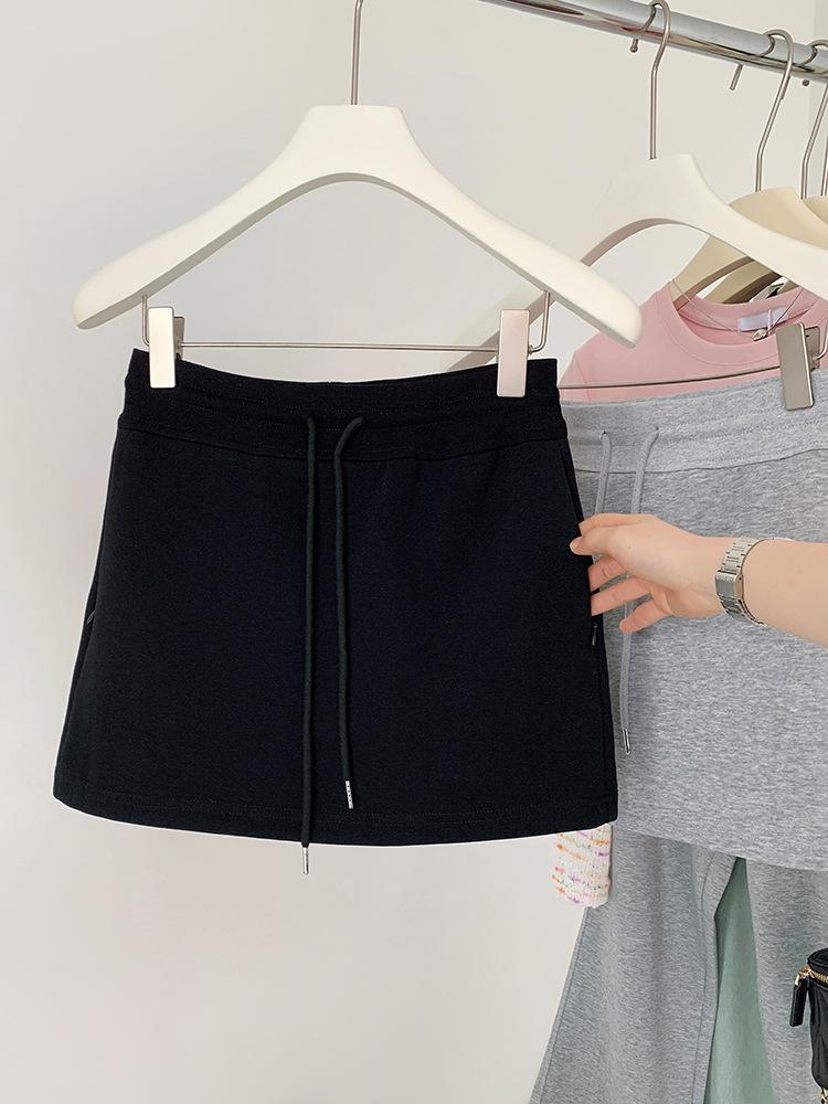 

Корейская спортивная А-силуэта юбка-миди с завышенной талией и шнуровкой для женщин - Весна/Лето Small чёрный