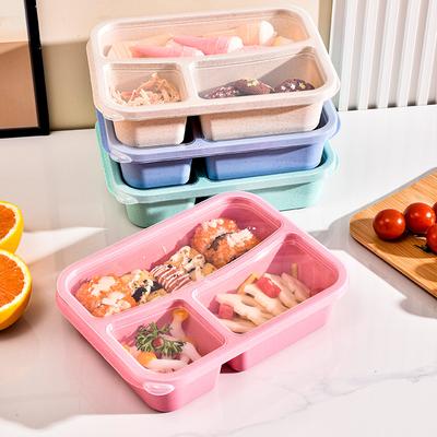 Three-compartment Wheat Straw Lunch Box Bento Box Restaurant Lunch BoxOutdoor Portable Fruit Snack Box