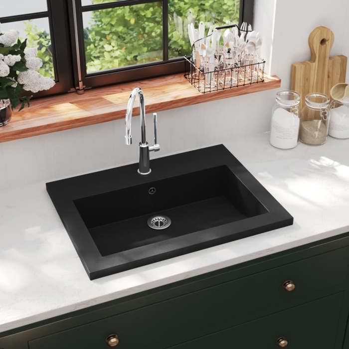 VidaXL Lavabo en Granit 600x450x120 mm Noir Vasque à Poser Salle de Bain 142962