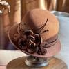 Autumn and Winter Felt Hat for Women, Round Top, Solid Color, Korean Style Fashion Flower Lady'S Hat