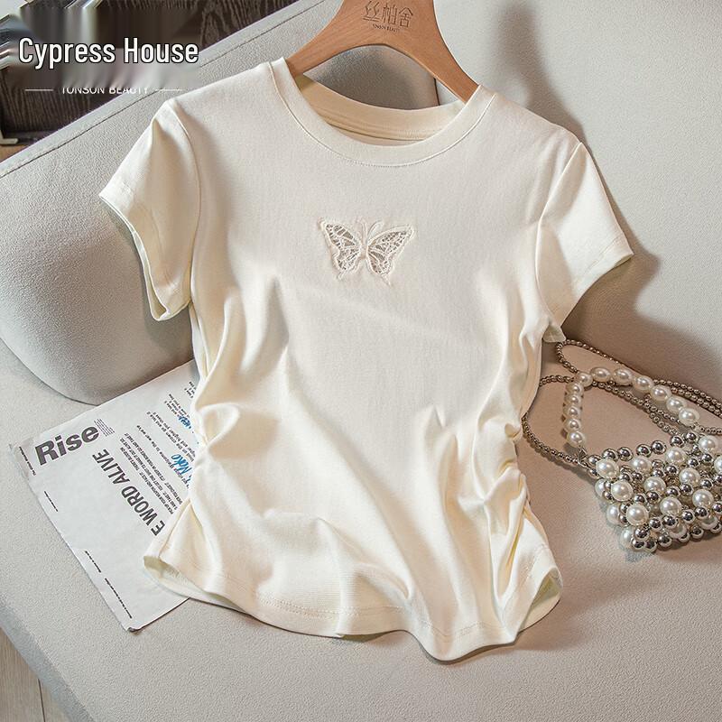 Sybilla Women s Slim-fit Butterfly Embellished Pleated T-shirt