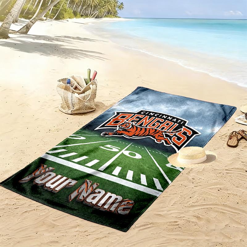 Name Custom Cincinnati Bengals Print Beach Towel, Large Soft Quick Dry Towel for Beach Camping Swimming