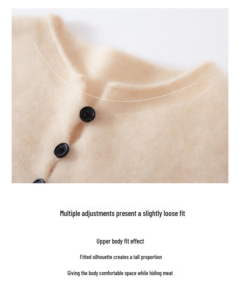 Women's 100% Cashmere Cardigan: Autumn/Winter 2026, Round Neck, Solid Color, Versatile Loose Fit.