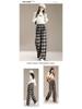 Women's Retro Wool Plaid Velvet-Lined Wide-Leg Pants
