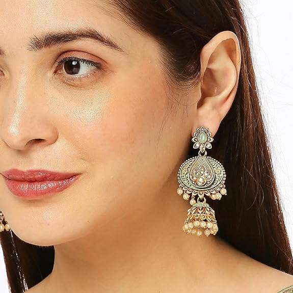 Gift Rakhi Gift for Brother Friendship Day Gift for Best Friend Ethnic Diva Traditional Blue Polki & Pearls Dangler Earrings For Women/Girls