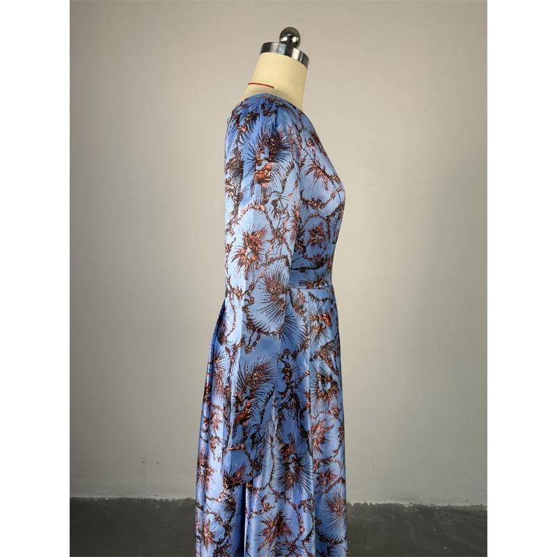 Damenkleid Frühling und Herbst Temperament Rundhals Langarm Taillenlanges A-Linien-Plissee-Kleid