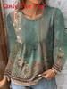 Landscape Print Long Sleeve T Shirt For Women With Polyester Fabric And Casual Style