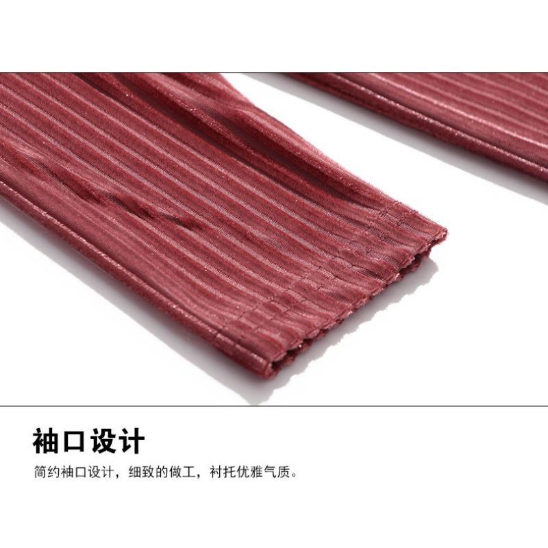 Goldener Samt Langarm T-Shirt für Damen Locker Gestreift Neu Rollkragen Slim Basic Innenoberteil