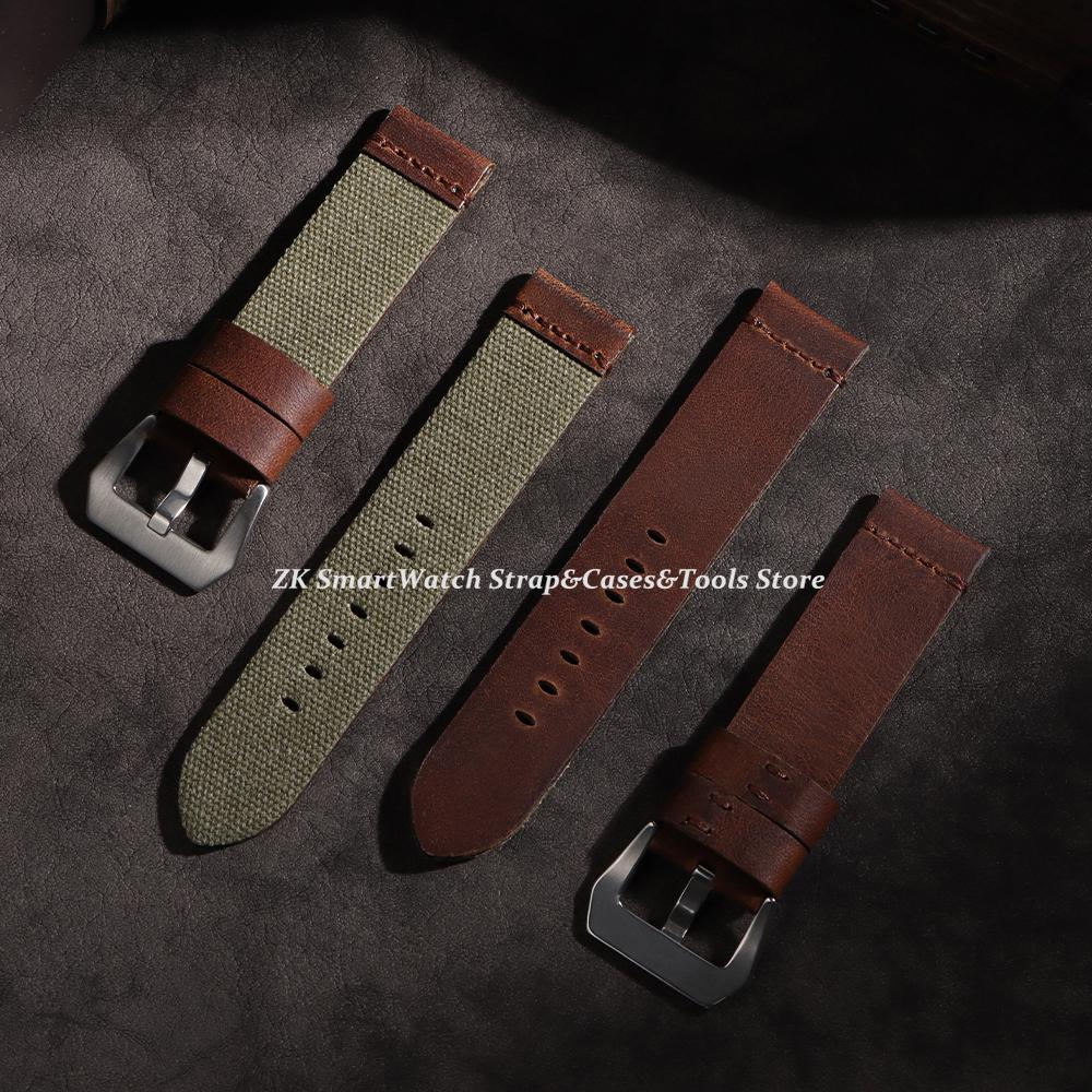 Canvas Leather Watch Strap 20mm 22mm 24mm for Panerai Handmade for Omega Military Sport Watchband Green Men Women Watch Bracelet
