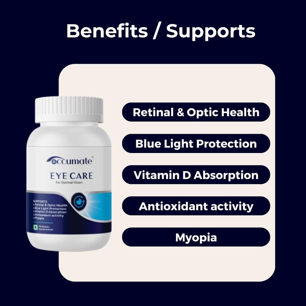 Occumate Eye Care Tablets for Eye Health & Vision Support | Blue Light Protection Supplement | Antioxidant Formula with Vitamins for Retinal & Op