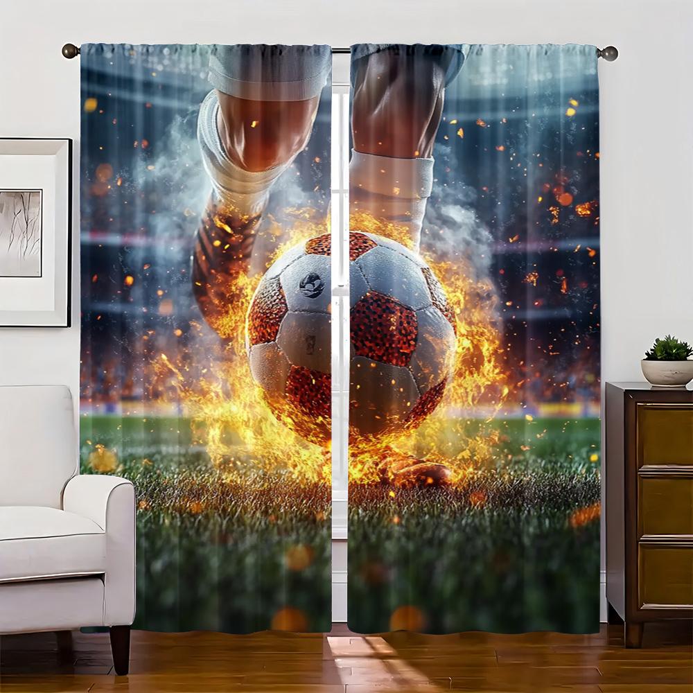 2pc,  Window Treatment Curtains Football forward Durable 100% Polyester Fabric,Without Electricity Family Party Decoration Use