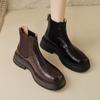 Krazing Pot Sheep Skin Round Toe Winter Med Heels Chelsea Boots Women Zipper Retro Fashion Platform Ankle Boots