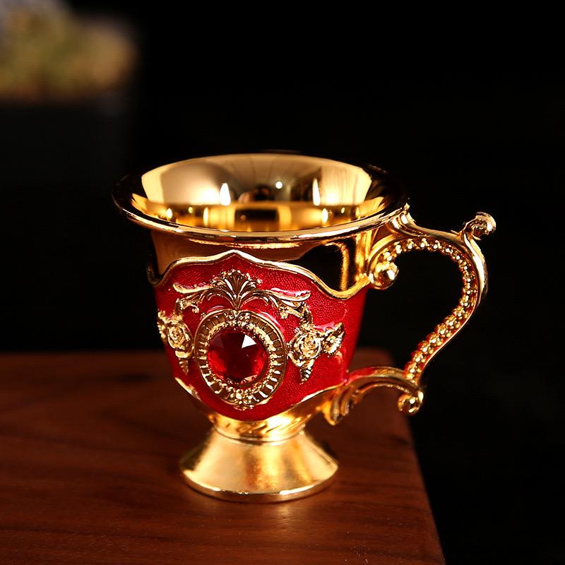 European Mini Wine Glasses, Alloy Portable Spirits Goblet, Vodka Cup, Carved Flower Shape Handle Wedding Decoration, 30ml,1pcs