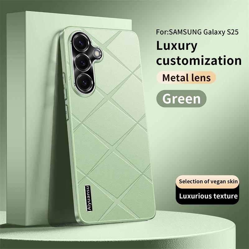 Dla Samsunga Galaxy S25 S25 Ultra bardzo luksusowe wegańskie skórzane metalowe zabezpieczenie obiektywu etui na telefon odporne na upadki i odciski palców