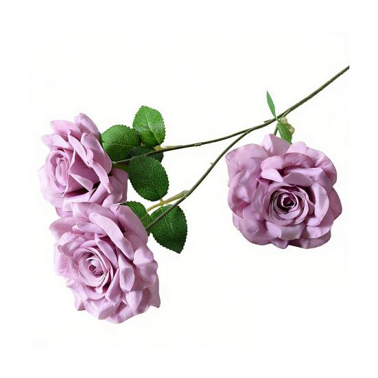 Artificial Rose Flower Realistic Fake Long Stem Rose Bouquet with 3 Heads Blooms for Wedding Centerpiece Home Party Decor