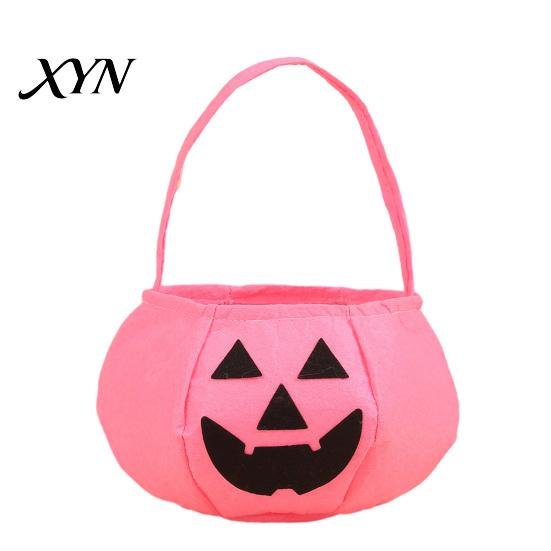 Portable Candy Storage Bag Halloween Pumpkin for Kids, Reusable Non-Woven Trick or Treat Bucket, Bags Face Snack Holder Basket with Handle Party