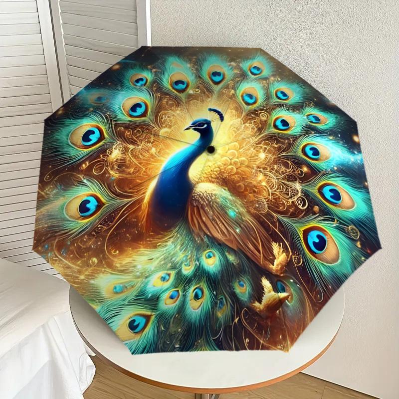 

1pc Fantasy Peacock Mandala Umbrella with Plastic Handle,Suitable for All Seasons Home Travel Outdoor UmbrellaDD1168