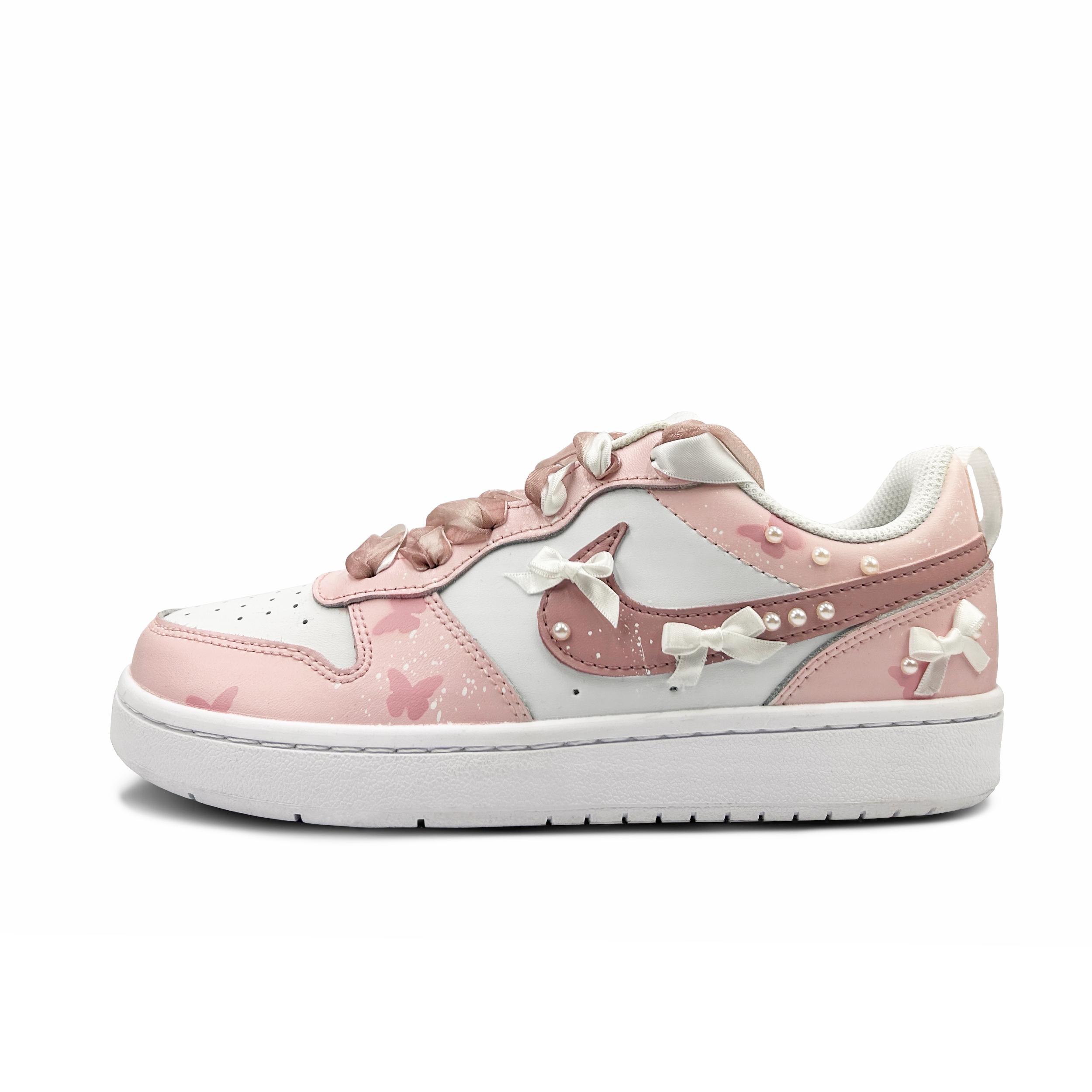 

Nike Court Borough Dreamy Bowknot Low top Skateboard Shoes GS Pink White BQ5448-100(Team183-) 36