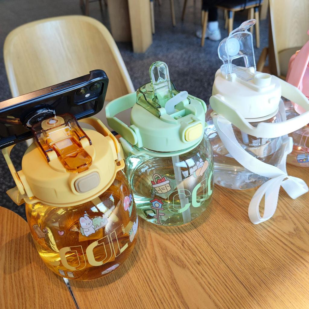 Online Celebrity Children's Straw Pot-bellied Cup Portable Strap High-value Cute Water Cup Girls Double Drink Large-capacity Kettle.
