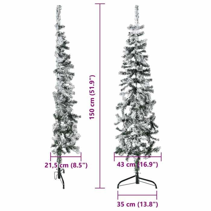 VidaXL Demi Artificial Christmas Tree Slim with Flocked Snow Christmas Tree Holiday Decoration Christmas Ornament 344605