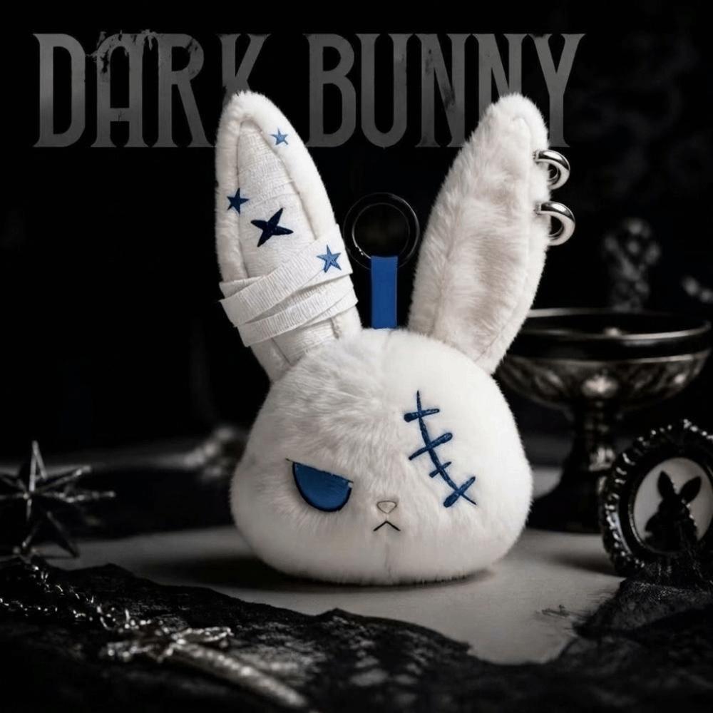 Gothic Wounded Rabbit Keyring Hoop Earrings Cute Furry Bag Pendant Gift For Women
