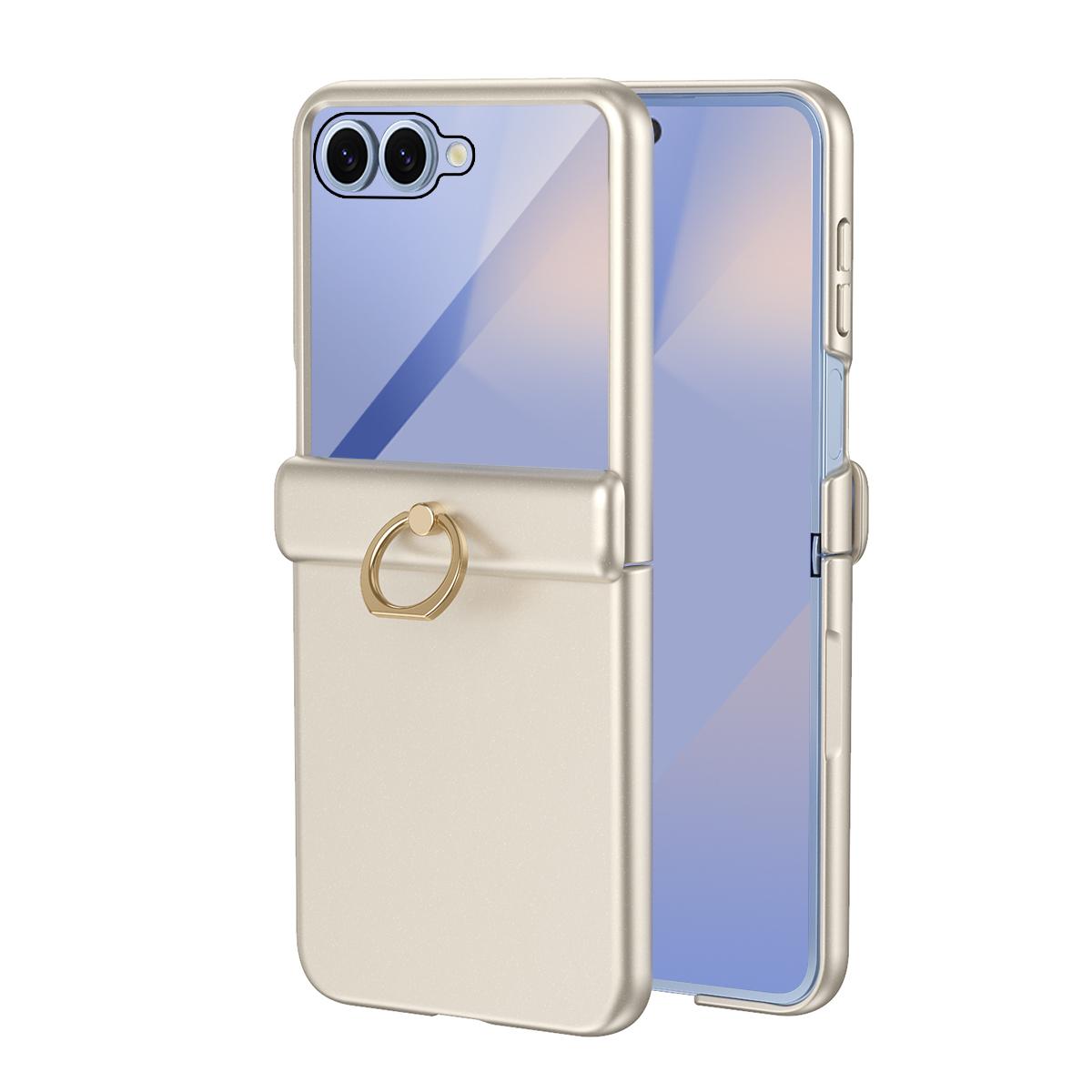 

Plating Matte Grip Ring Case For Samsung Galaxy Z Flip 7 6 5 Finger Buckle Solid Color Shockproof Cover With Steel film Galaxy Z Flip5