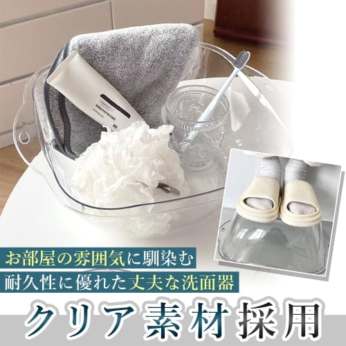 YUGENOVA Multi-Purpose Wash Basin, Heat-Resistant PP Basin with Handle for Bathroom, Kitchen, and Outdoor Use (Clear, Medium)