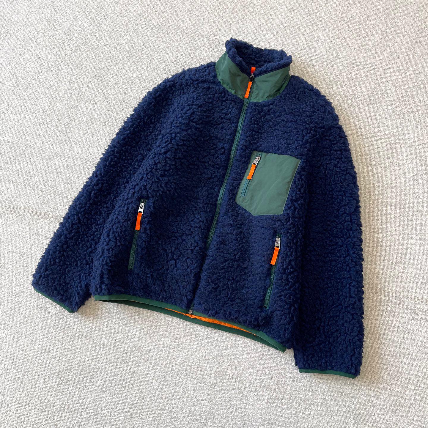 Cross-Border Ultra-Light Warm Fleece Jacket with Stand Collar and Contrast Pockets Large темно-синий